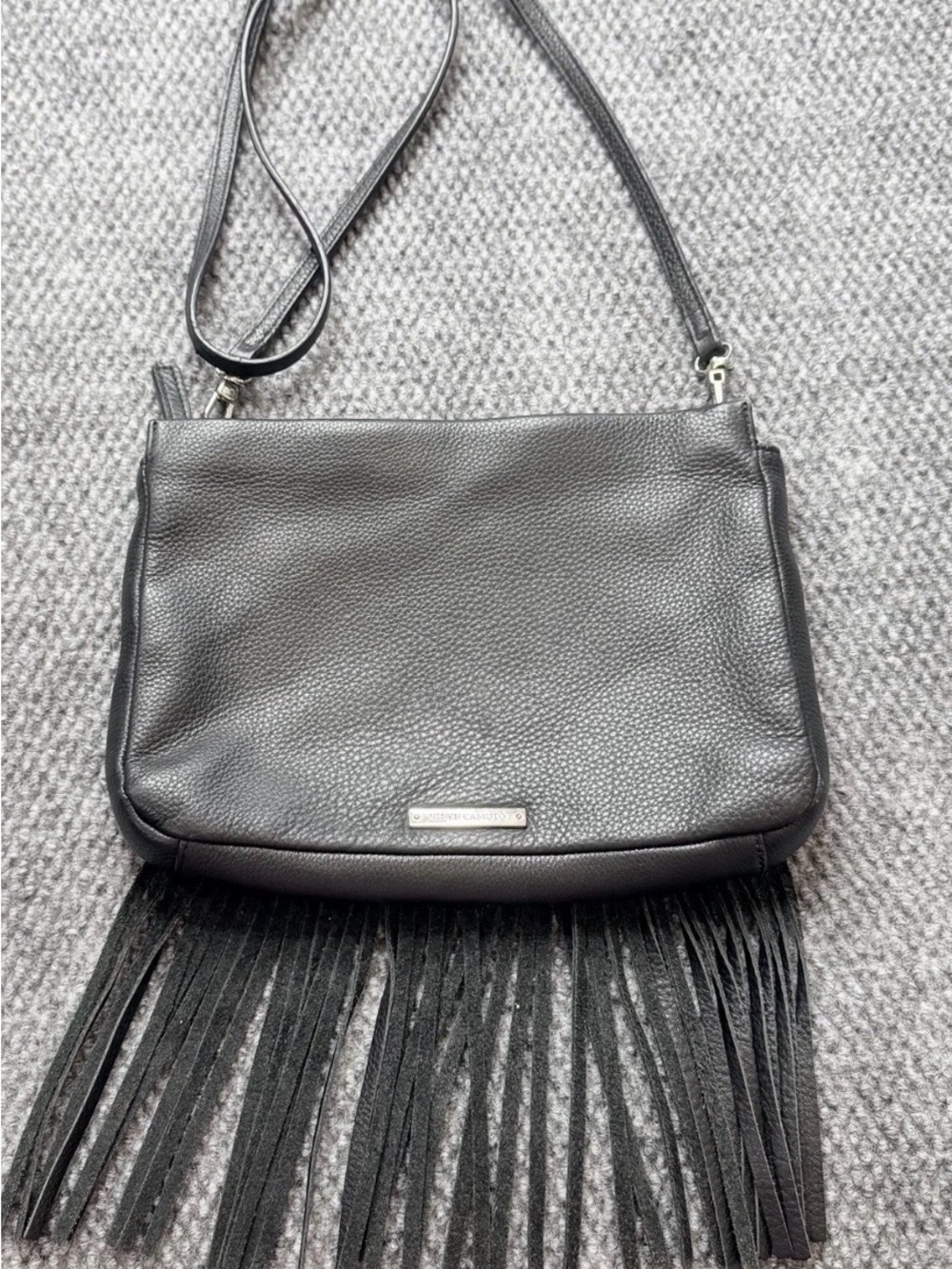 Vince Camuto Black Leather Fringe Crossbody Purse Boho Western Festival Bag